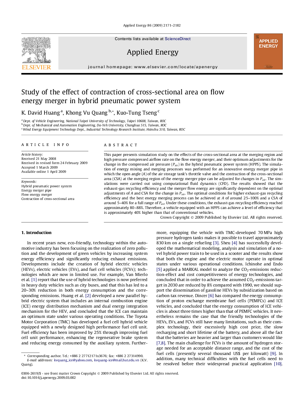 Study of the effect of contraction of cross-sectional area on flow energy merger in hybrid pneumatic power system