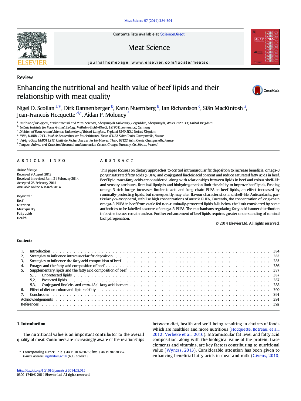 Enhancing the nutritional and health value of beef lipids and their relationship with meat quality