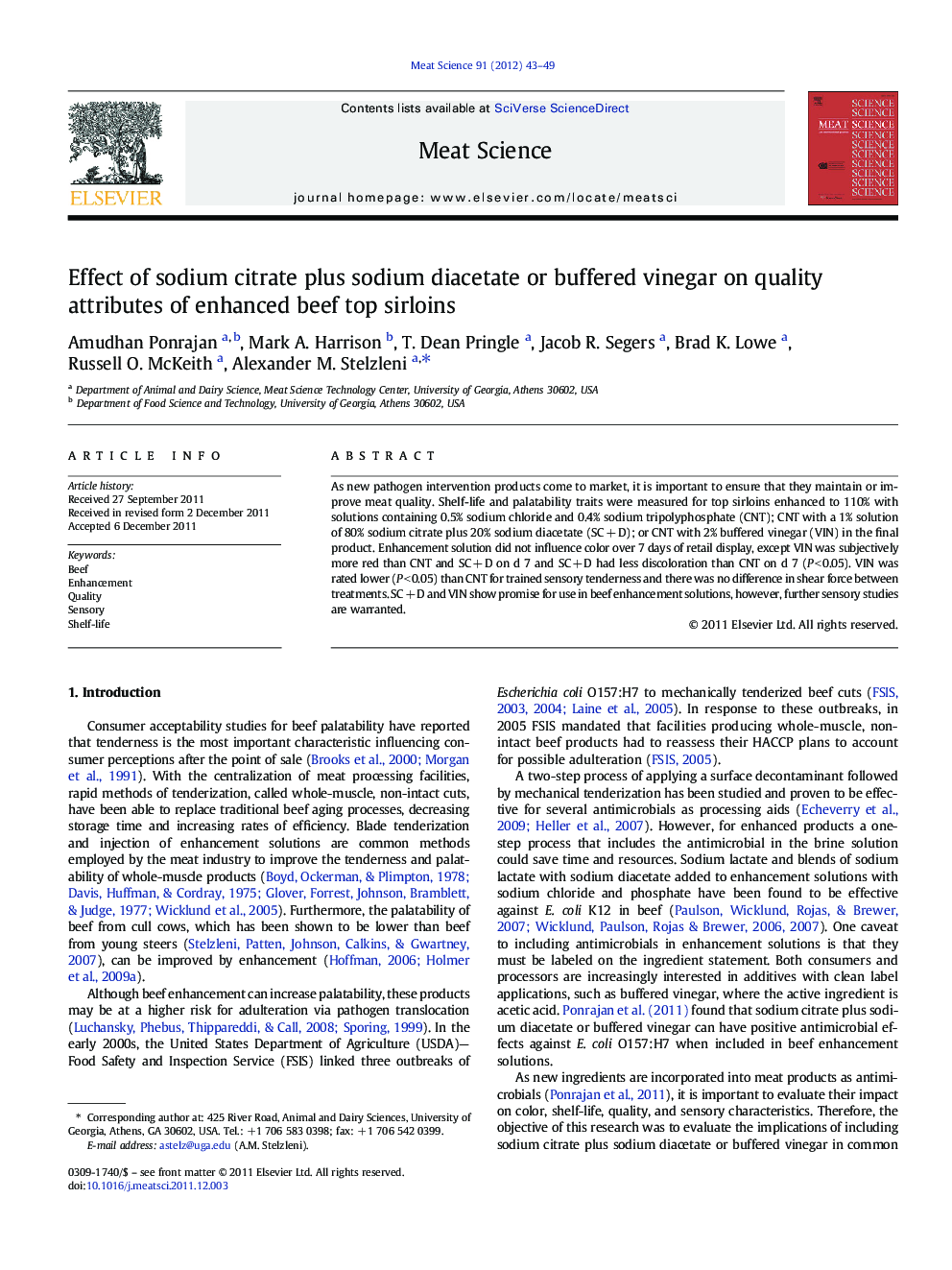 Effect of sodium citrate plus sodium diacetate or buffered vinegar on quality attributes of enhanced beef top sirloins