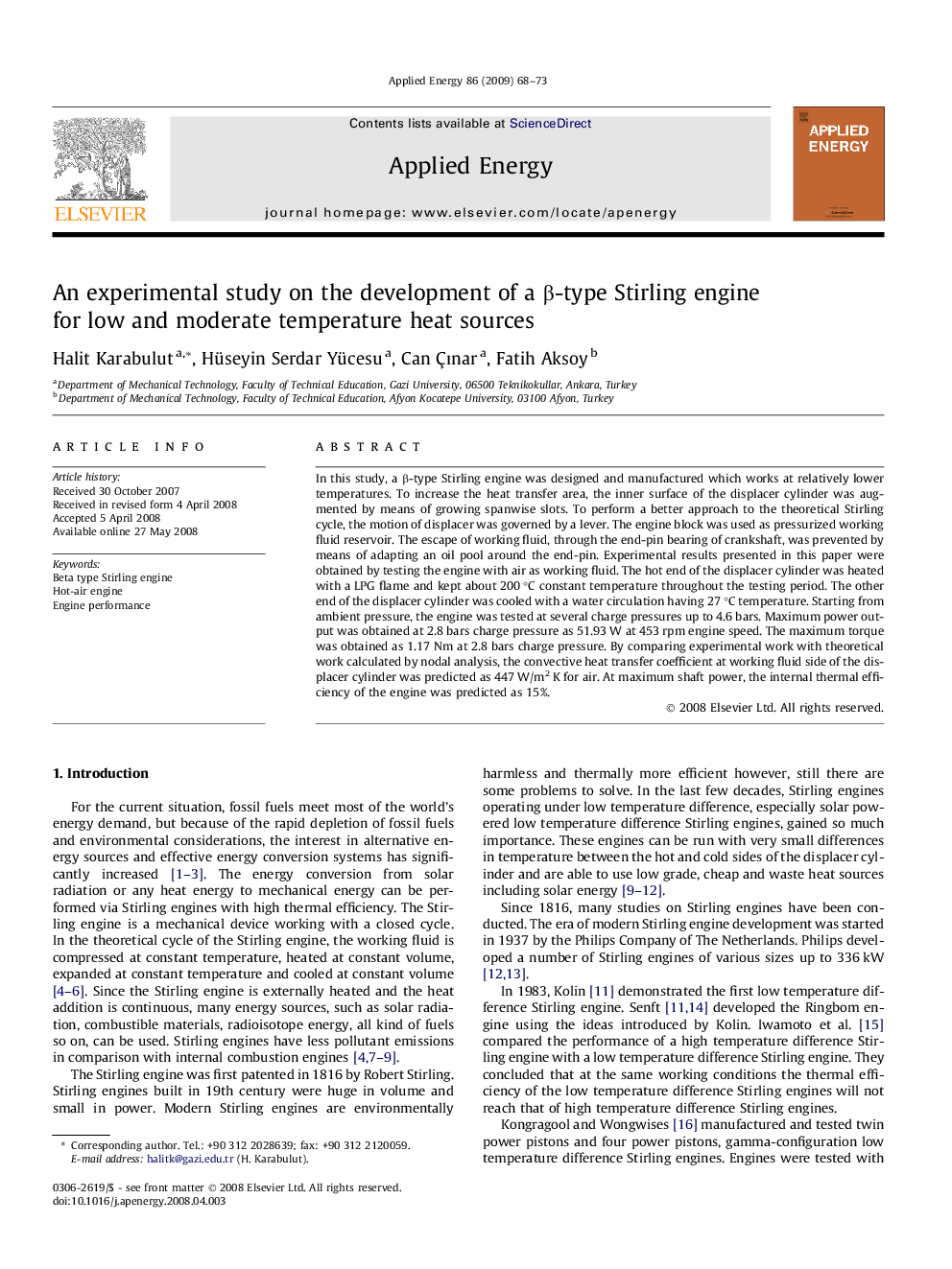 An experimental study on the development of a β-type Stirling engine for low and moderate temperature heat sources