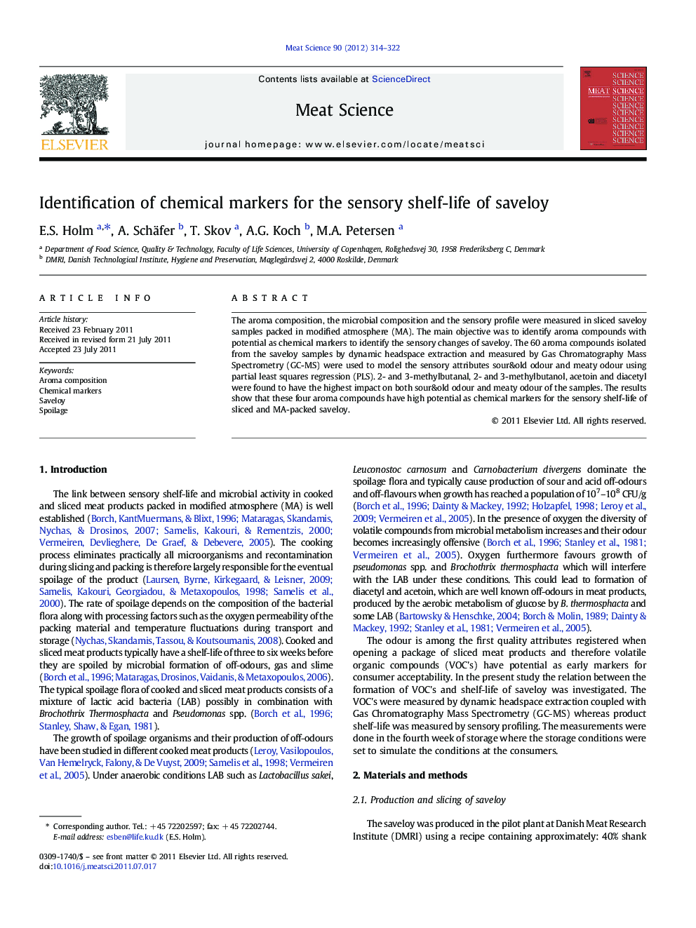 Identification of chemical markers for the sensory shelf-life of saveloy