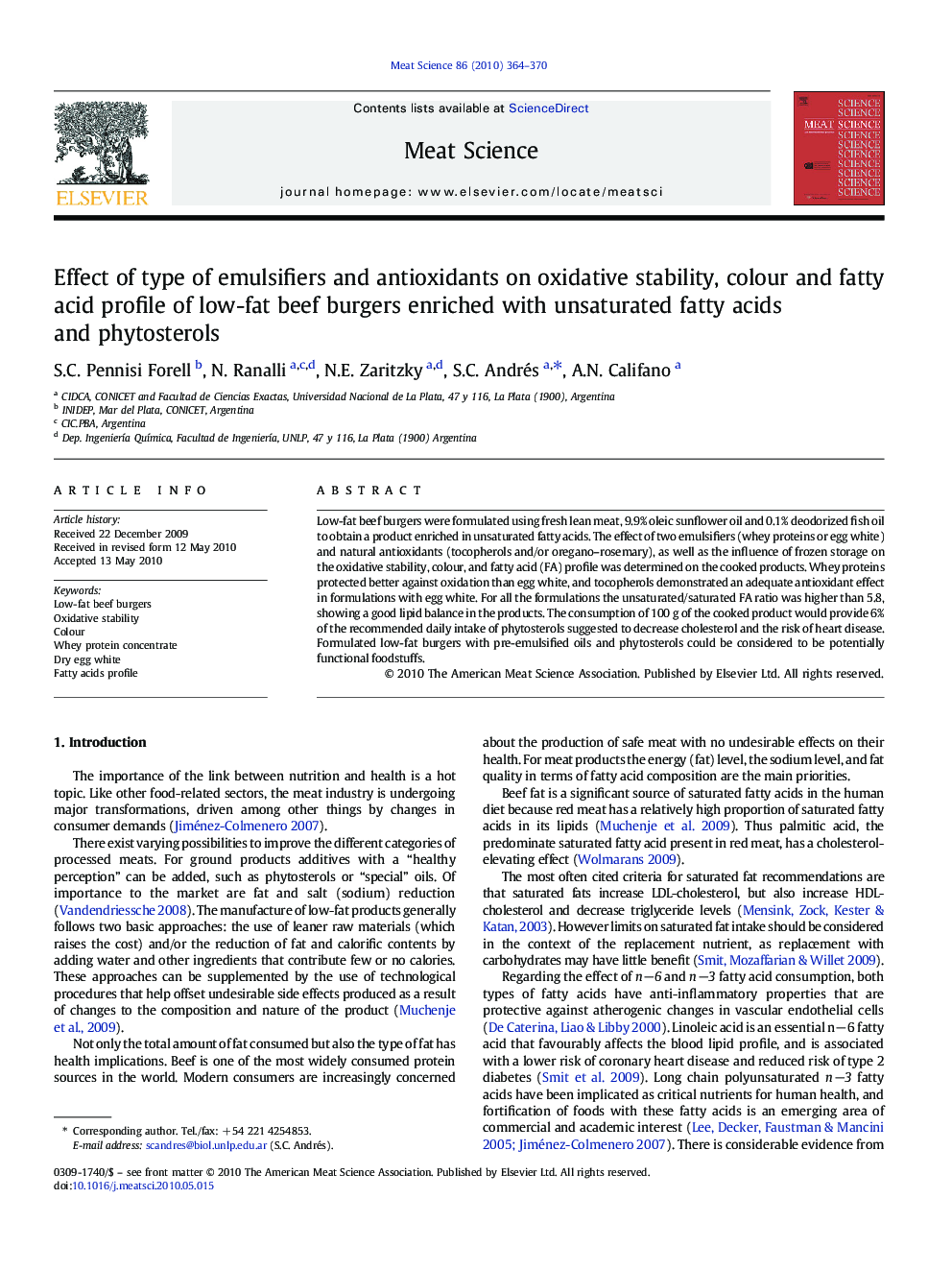 Effect of type of emulsifiers and antioxidants on oxidative stability, colour and fatty acid profile of low-fat beef burgers enriched with unsaturated fatty acids and phytosterols