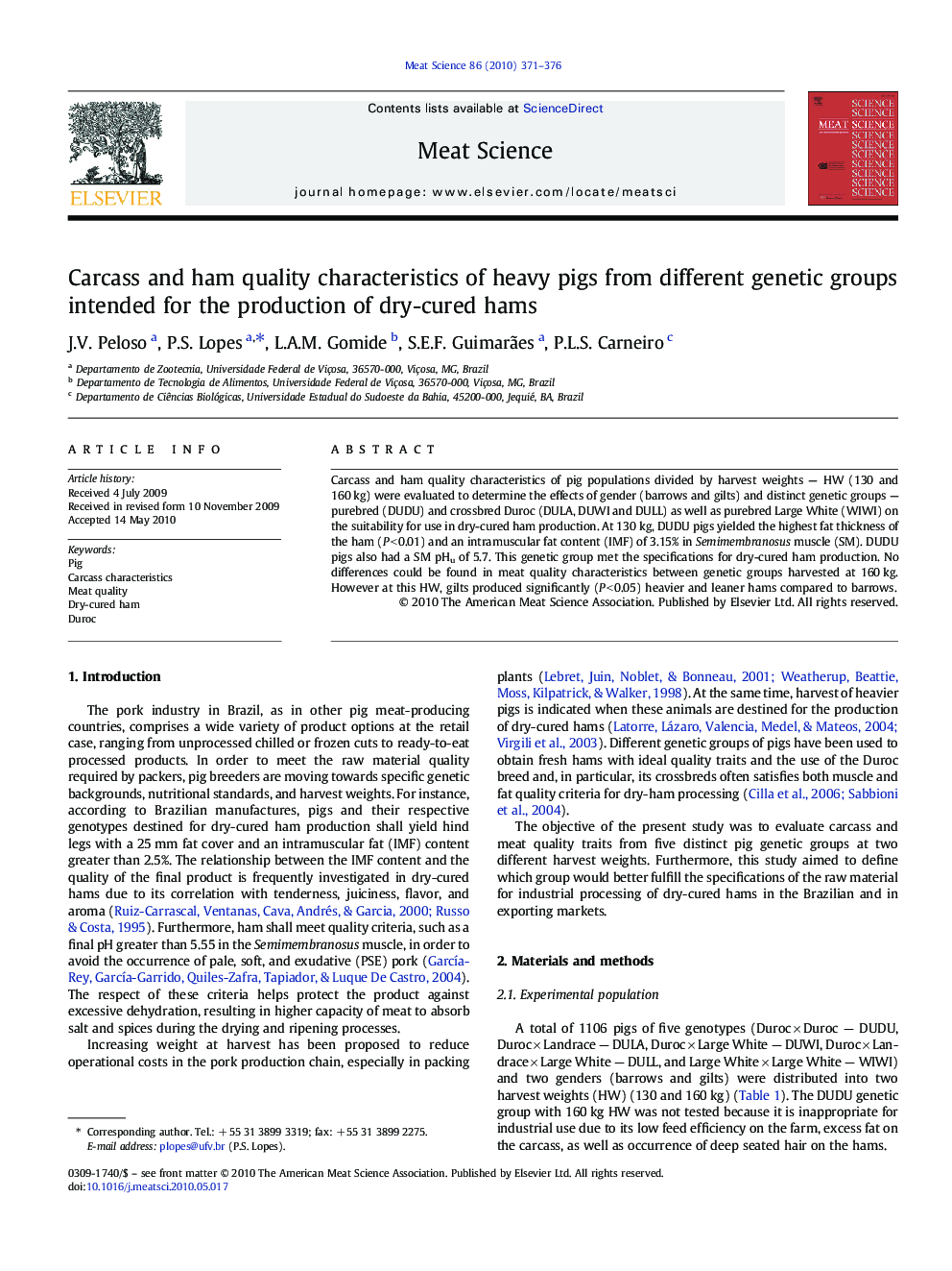 Carcass and ham quality characteristics of heavy pigs from different genetic groups intended for the production of dry-cured hams