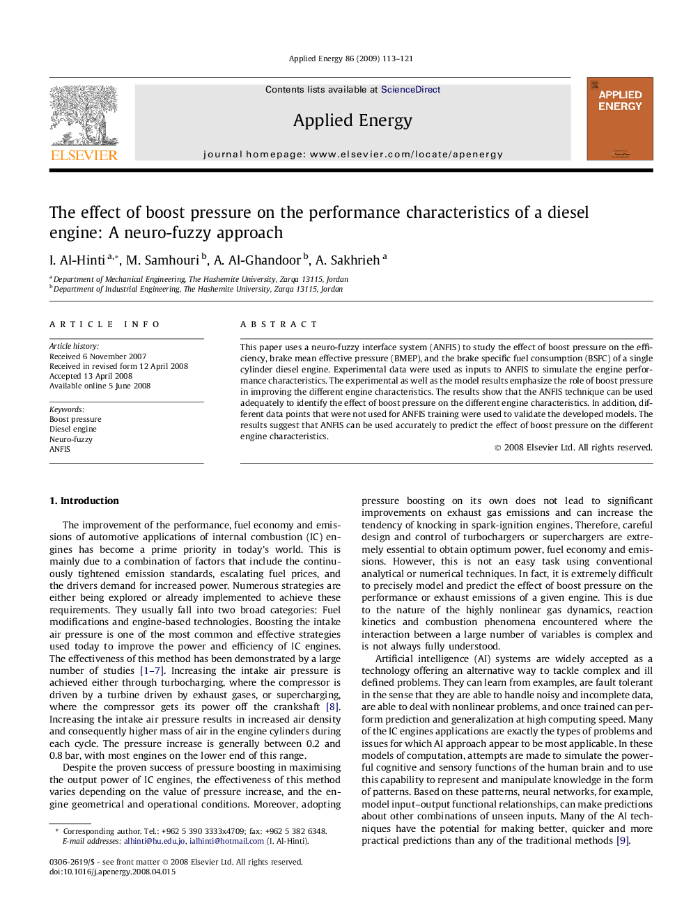 The effect of boost pressure on the performance characteristics of a diesel engine: A neuro-fuzzy approach