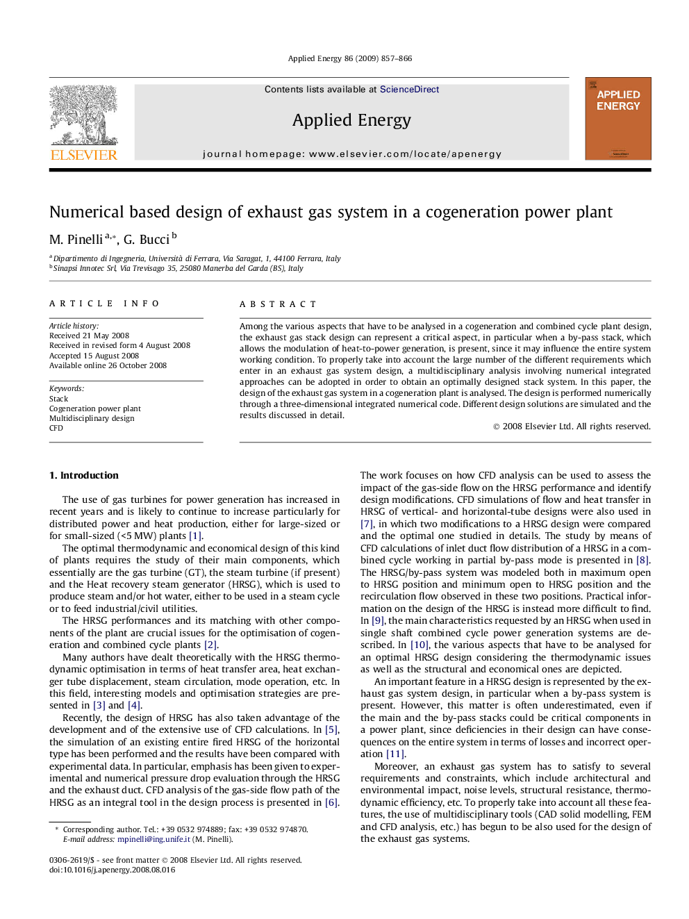 Numerical based design of exhaust gas system in a cogeneration power plant