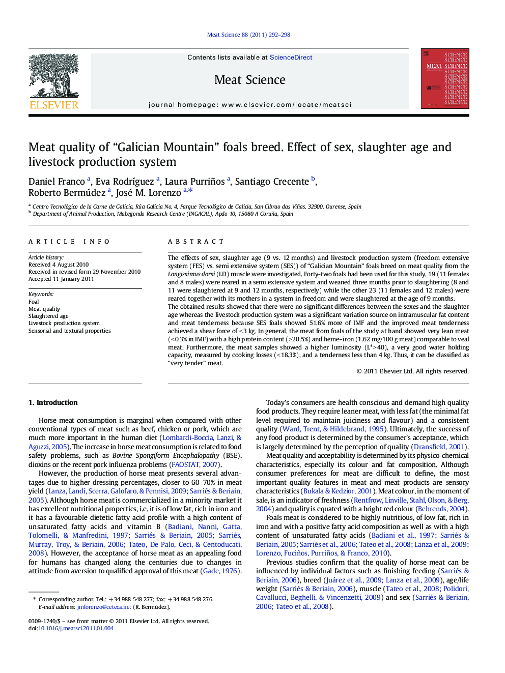 Meat quality of “Galician Mountain” foals breed. Effect of sex, slaughter age and livestock production system