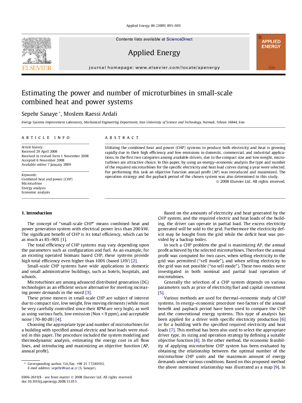 Estimating the power and number of microturbines in small-scale combined heat and power systems