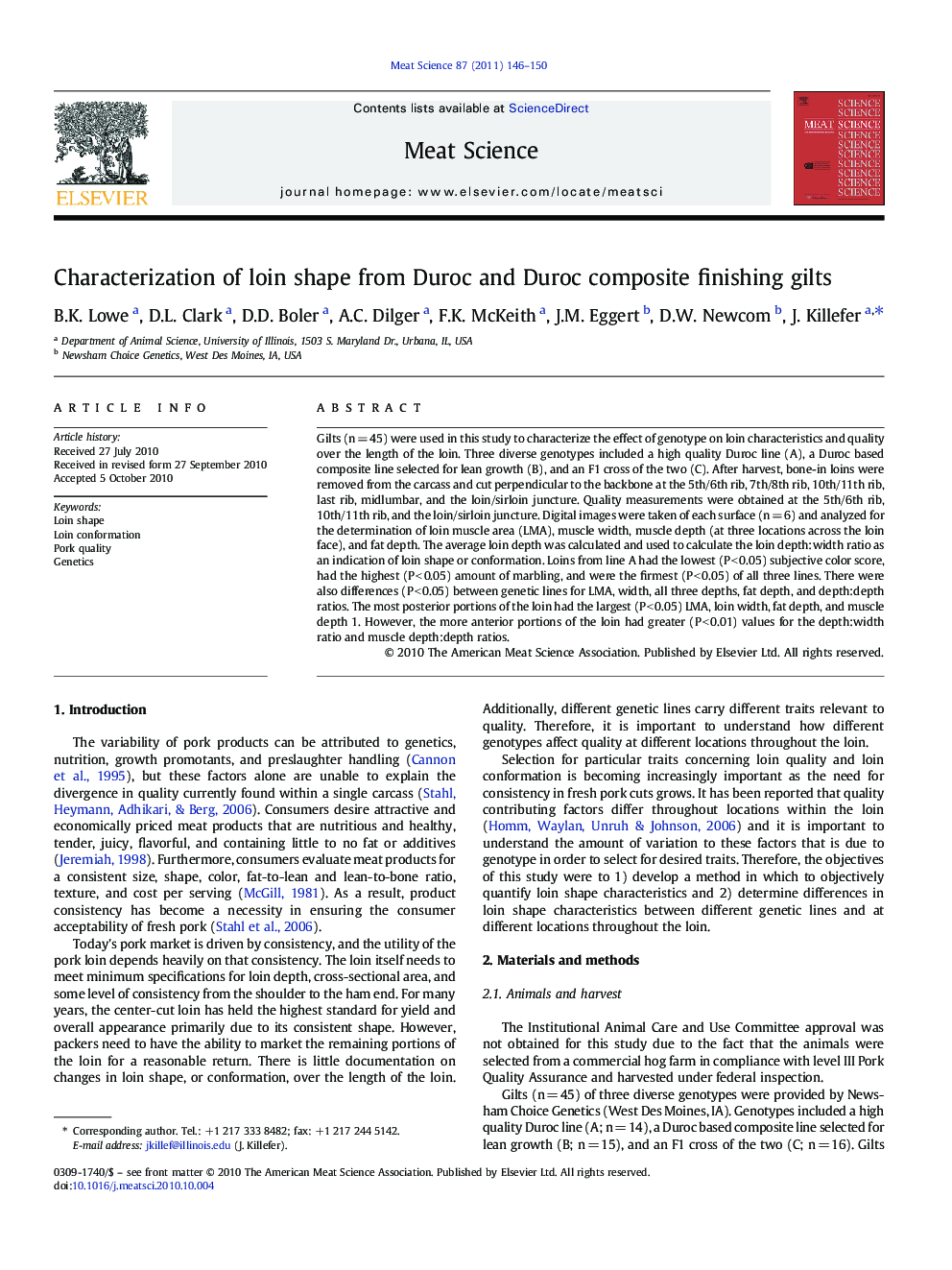 Characterization of loin shape from Duroc and Duroc composite finishing gilts