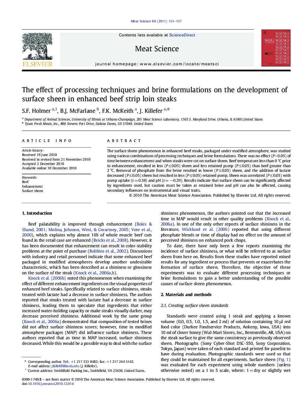 The effect of processing techniques and brine formulations on the development of surface sheen in enhanced beef strip loin steaks