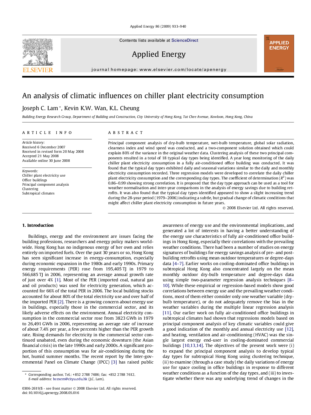 An analysis of climatic influences on chiller plant electricity consumption