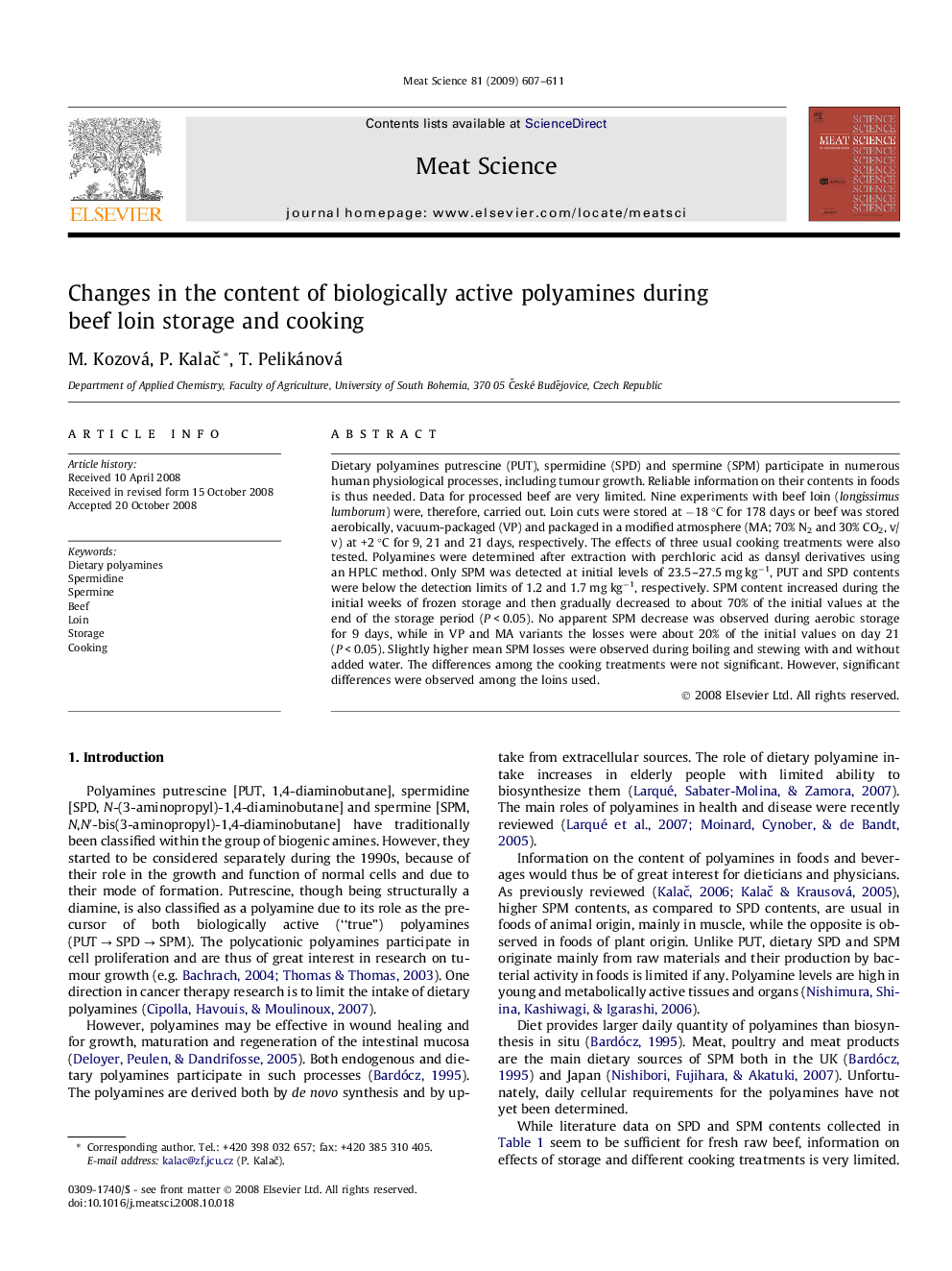 Changes in the content of biologically active polyamines during beef loin storage and cooking