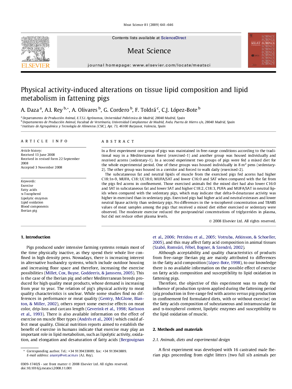 Physical activity-induced alterations on tissue lipid composition and lipid metabolism in fattening pigs