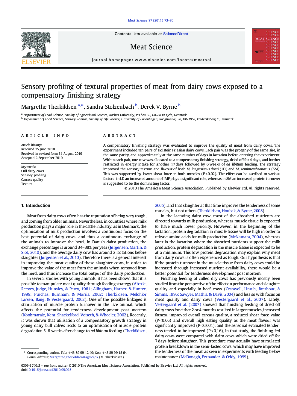 Sensory profiling of textural properties of meat from dairy cows exposed to a compensatory finishing strategy