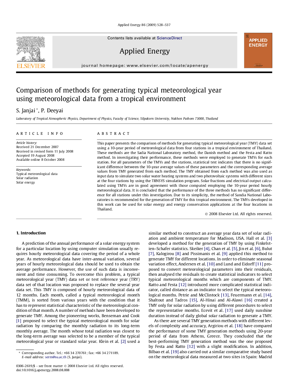 Comparison of methods for generating typical meteorological year using meteorological data from a tropical environment