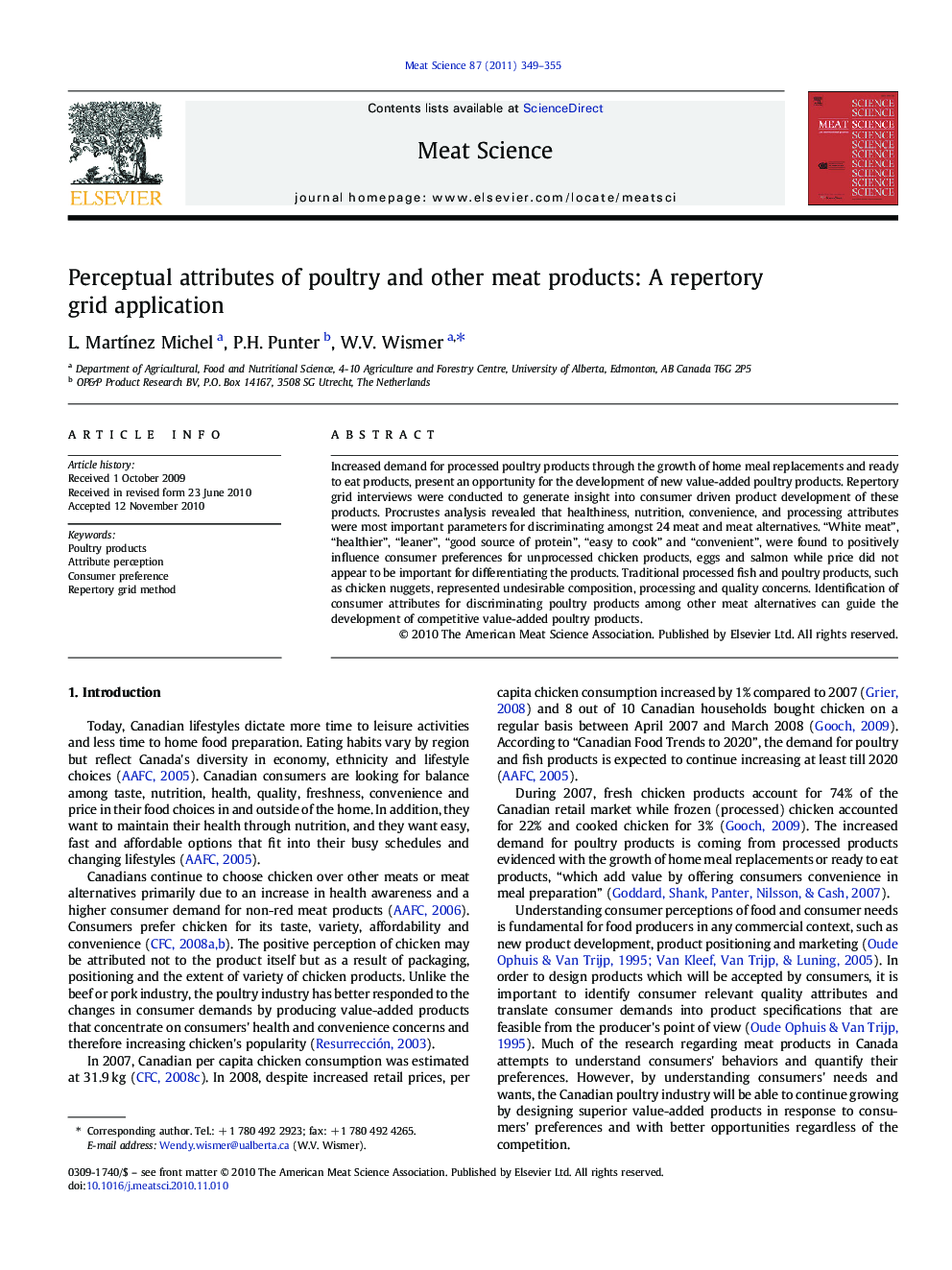 Perceptual attributes of poultry and other meat products: A repertory grid application