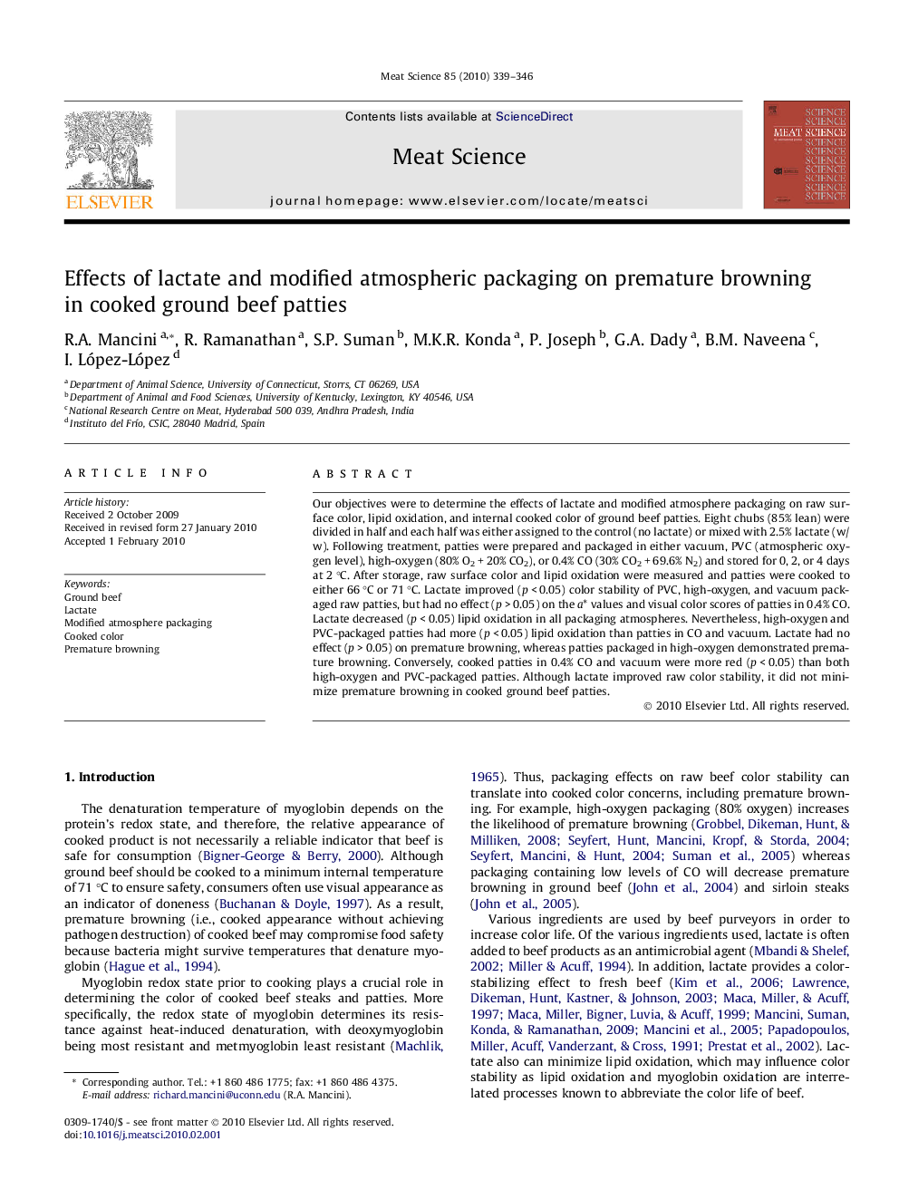 Effects of lactate and modified atmospheric packaging on premature browning in cooked ground beef patties