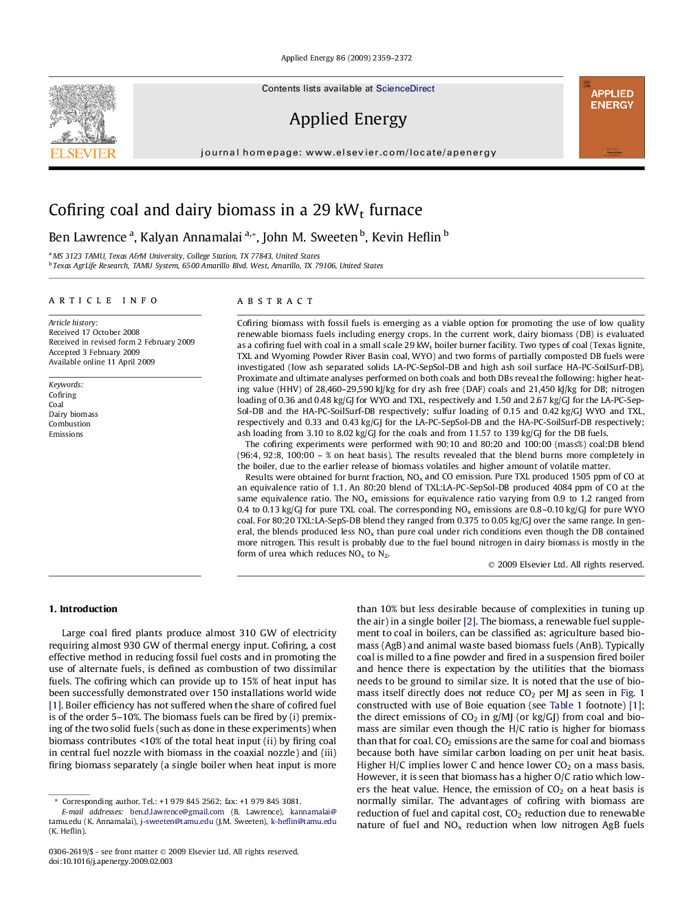 Cofiring coal and dairy biomass in a 29Â kWt furnace