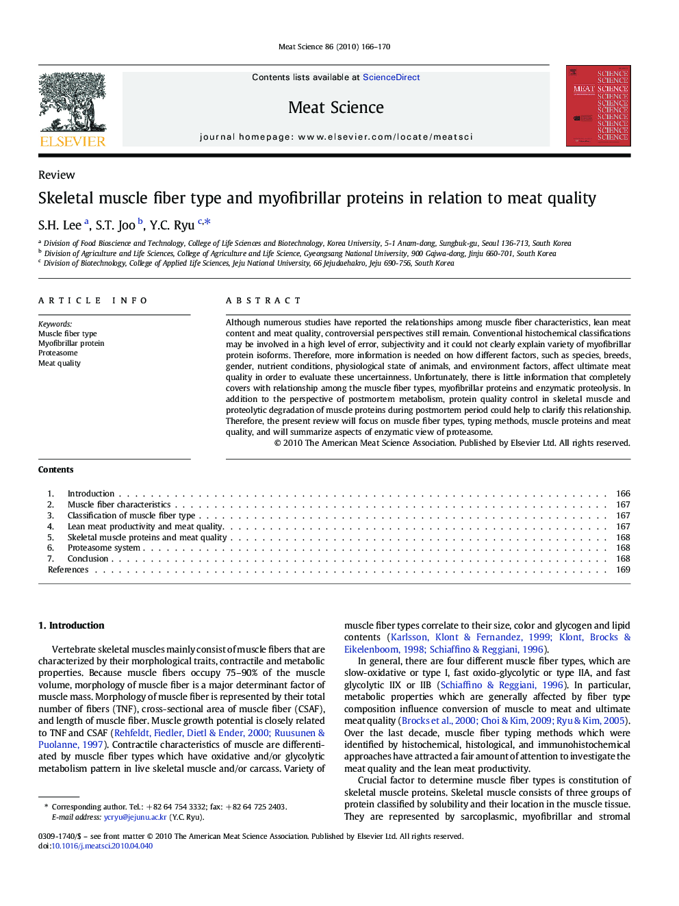 Skeletal muscle fiber type and myofibrillar proteins in relation to meat quality