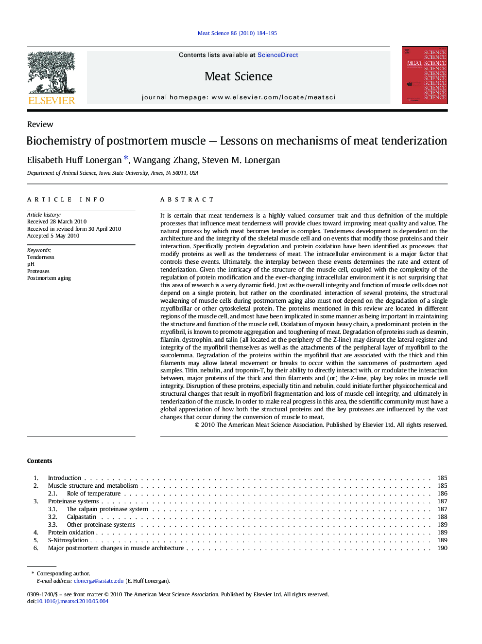 Biochemistry of postmortem muscle — Lessons on mechanisms of meat tenderization