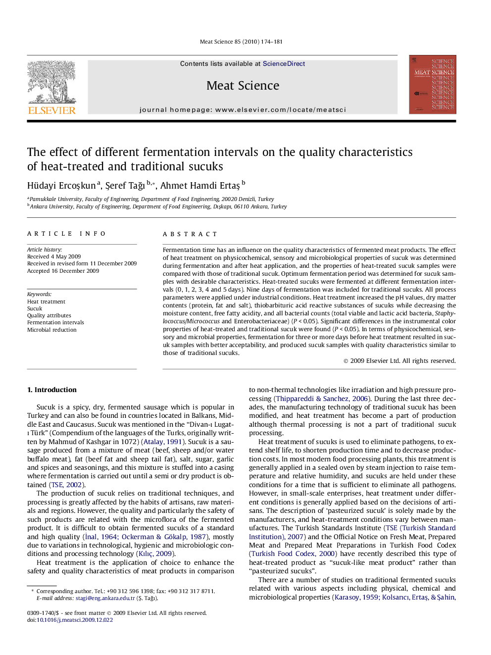 The effect of different fermentation intervals on the quality characteristics of heat-treated and traditional sucuks