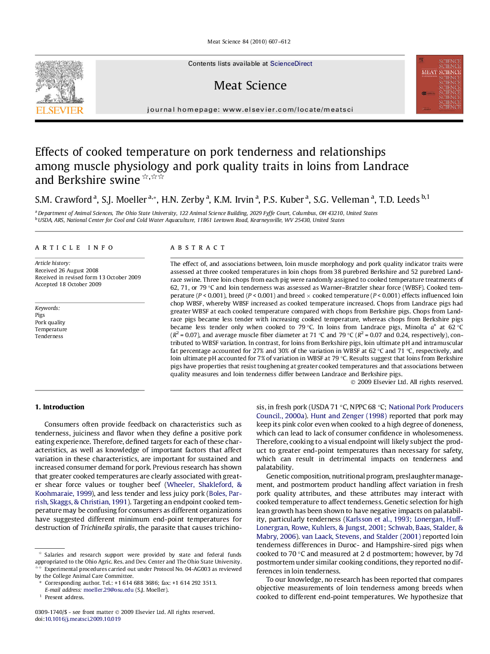 Effects of cooked temperature on pork tenderness and relationships among muscle physiology and pork quality traits in loins from Landrace and Berkshire swine 