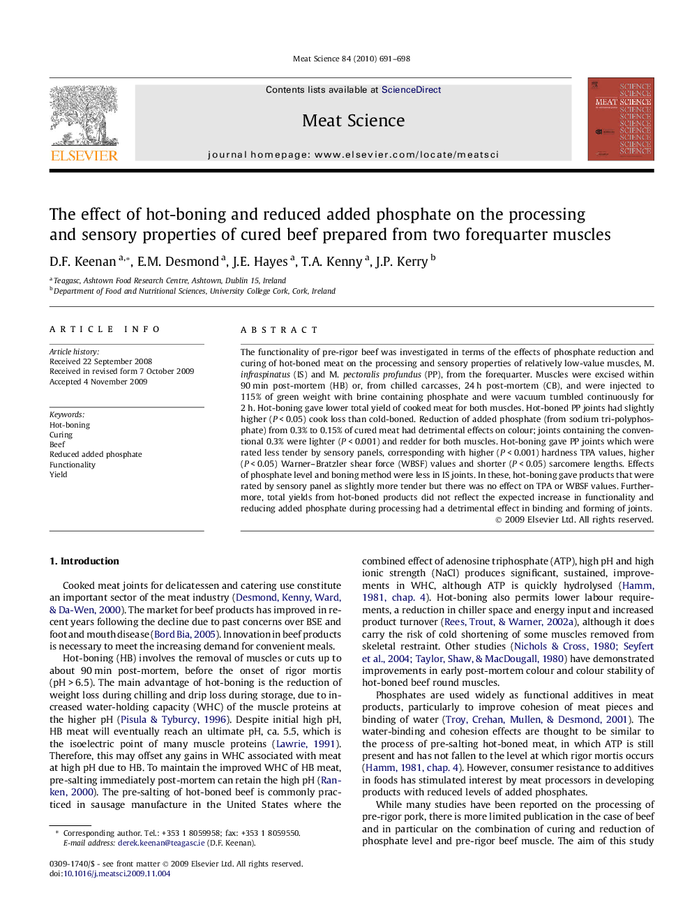 The effect of hot-boning and reduced added phosphate on the processing and sensory properties of cured beef prepared from two forequarter muscles