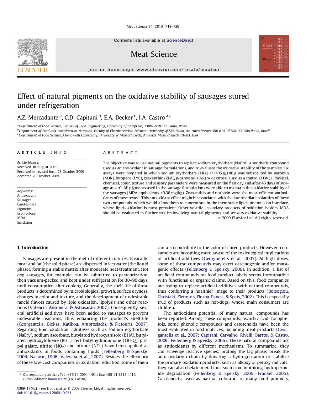 Effect of natural pigments on the oxidative stability of sausages stored under refrigeration