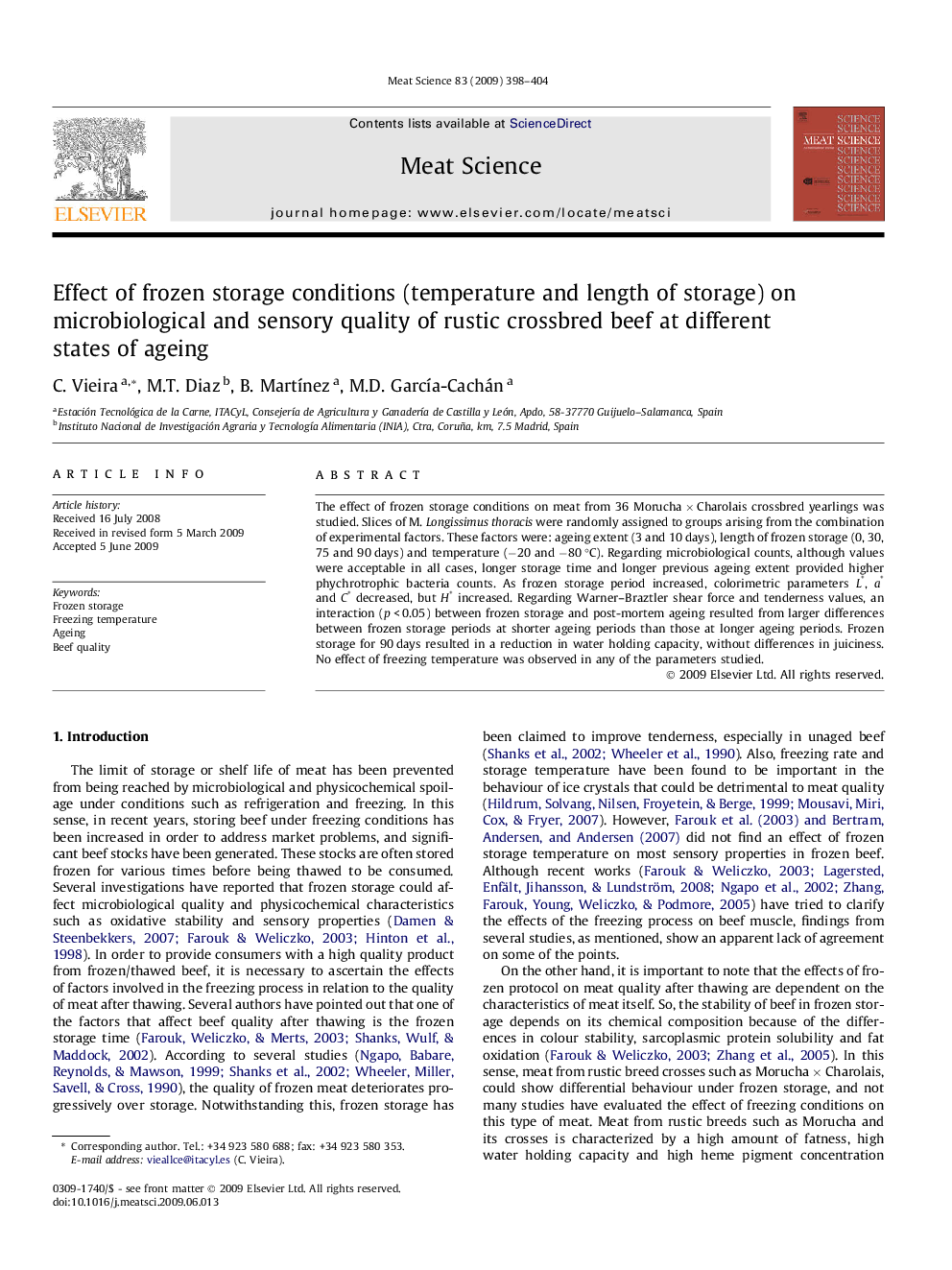 Effect of frozen storage conditions (temperature and length of storage) on microbiological and sensory quality of rustic crossbred beef at different states of ageing