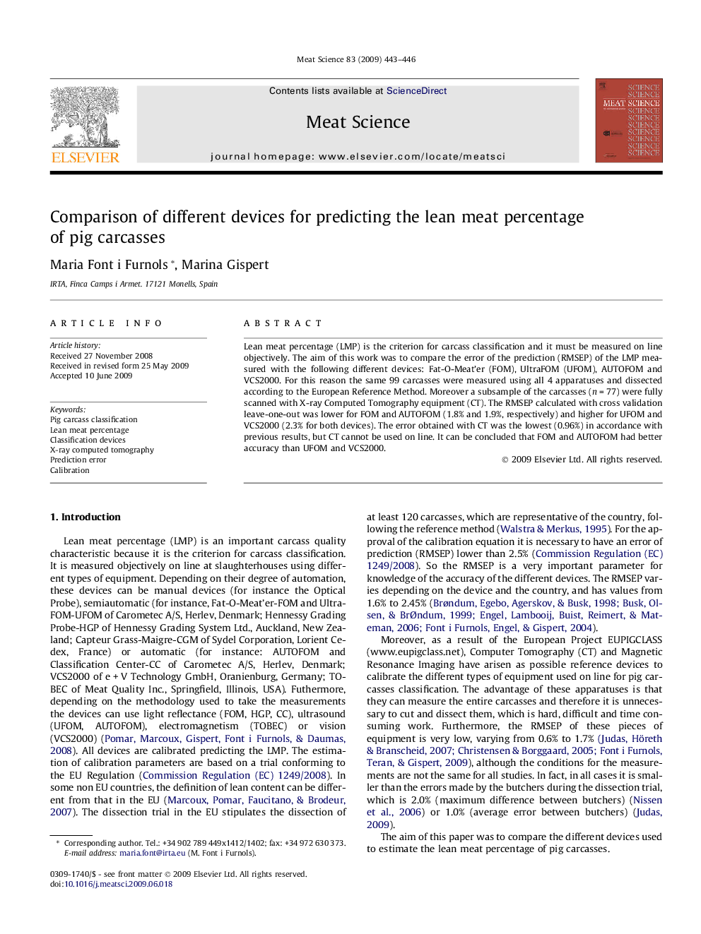 Comparison of different devices for predicting the lean meat percentage of pig carcasses