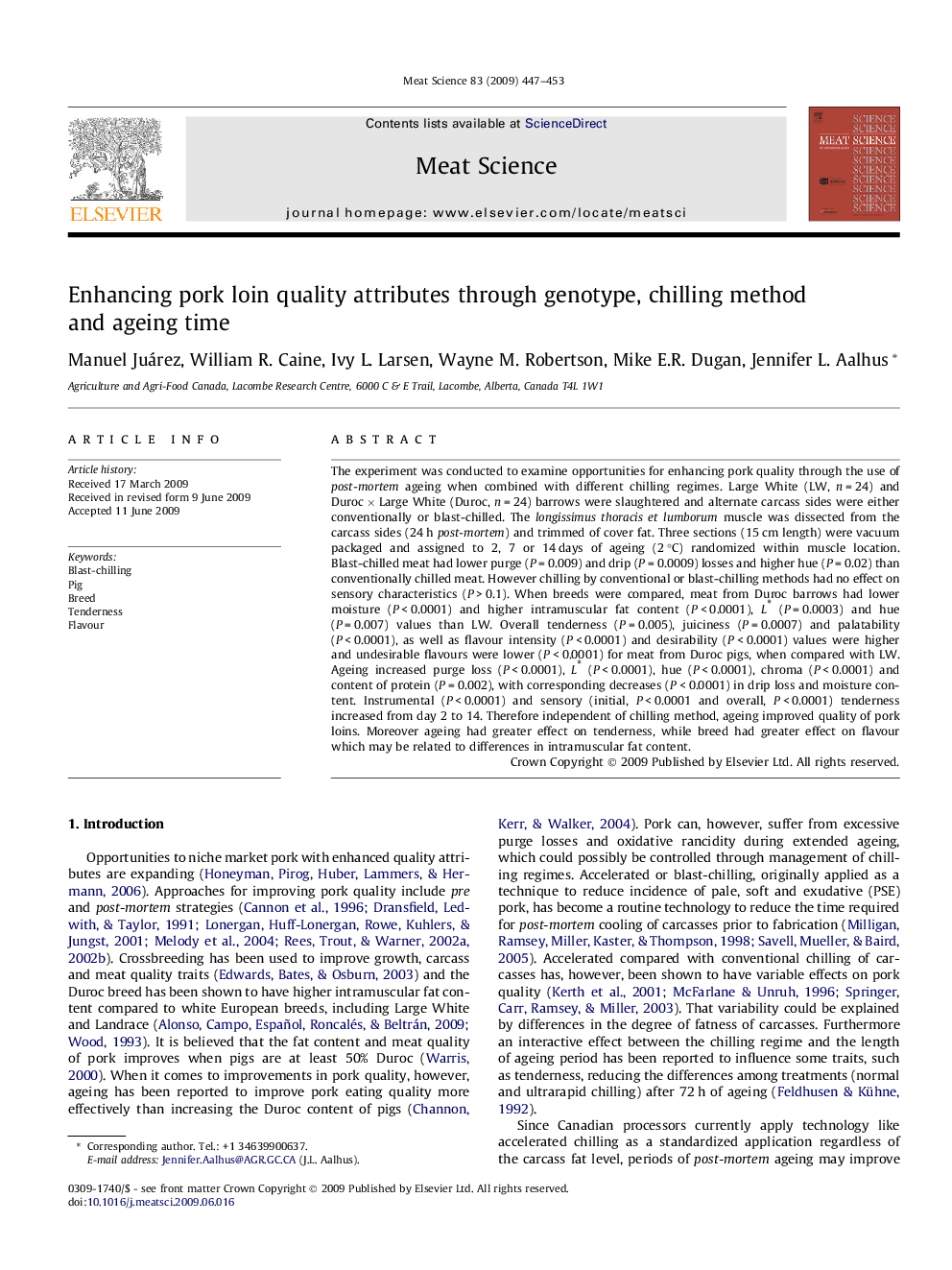 Enhancing pork loin quality attributes through genotype, chilling method and ageing time