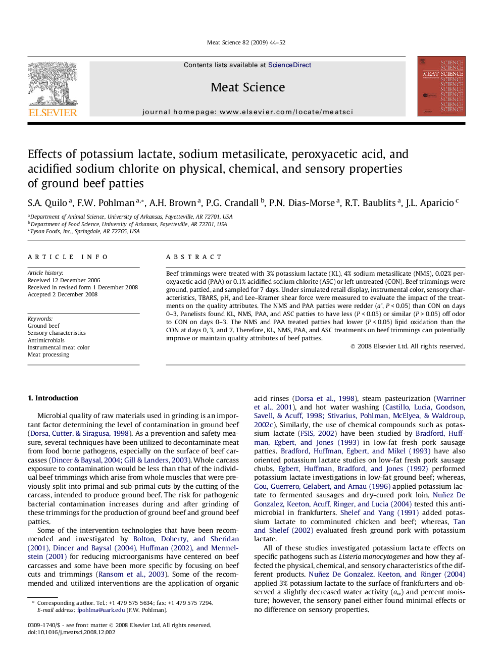 Effects of potassium lactate, sodium metasilicate, peroxyacetic acid, and acidified sodium chlorite on physical, chemical, and sensory properties of ground beef patties