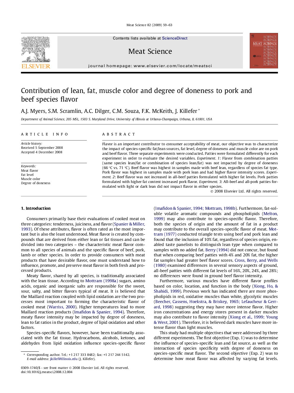 Contribution of lean, fat, muscle color and degree of doneness to pork and beef species flavor