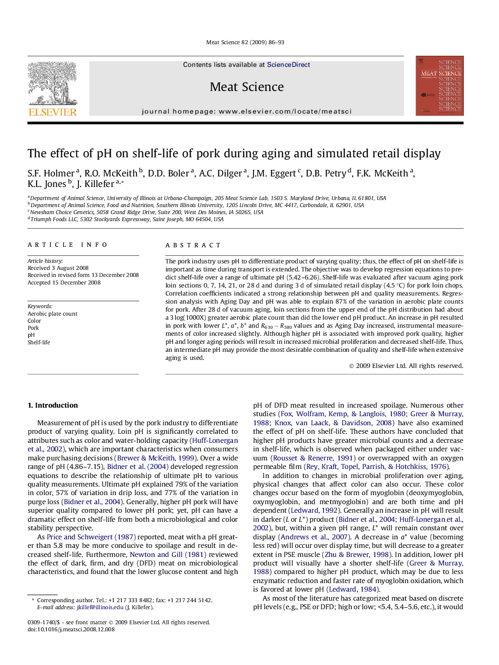 The effect of pH on shelf-life of pork during aging and simulated retail display