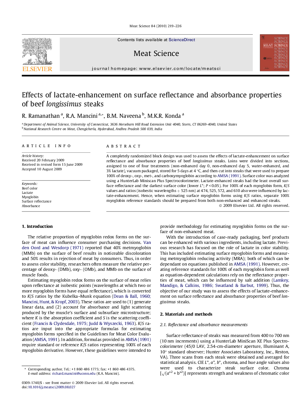 Effects of lactate-enhancement on surface reflectance and absorbance properties of beef longissimus steaks