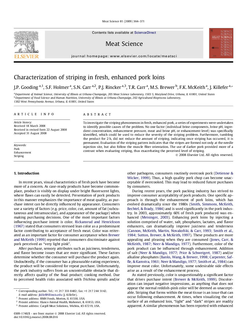 Characterization of striping in fresh, enhanced pork loins