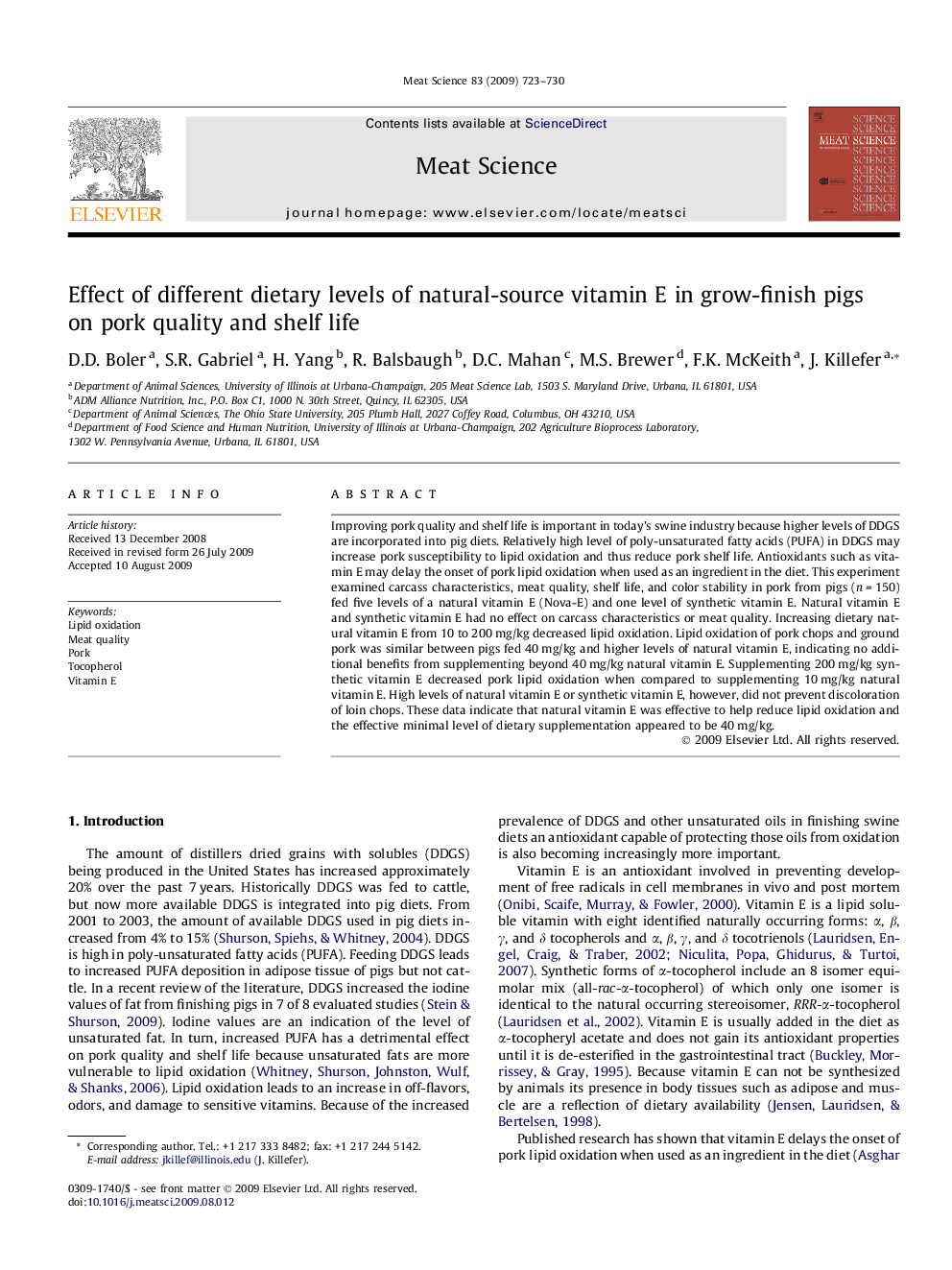 Effect of different dietary levels of natural-source vitamin E in grow-finish pigs on pork quality and shelf life