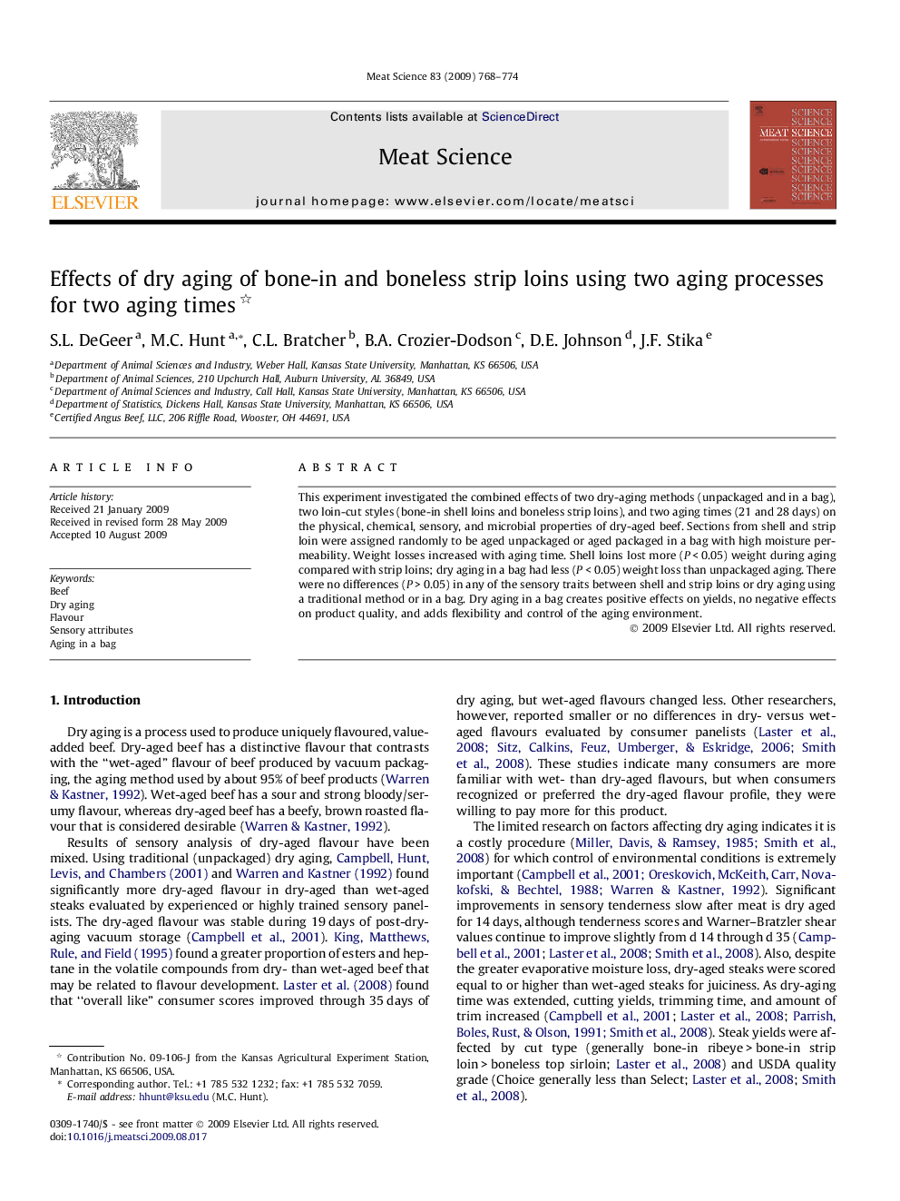 Effects of dry aging of bone-in and boneless strip loins using two aging processes for two aging times 