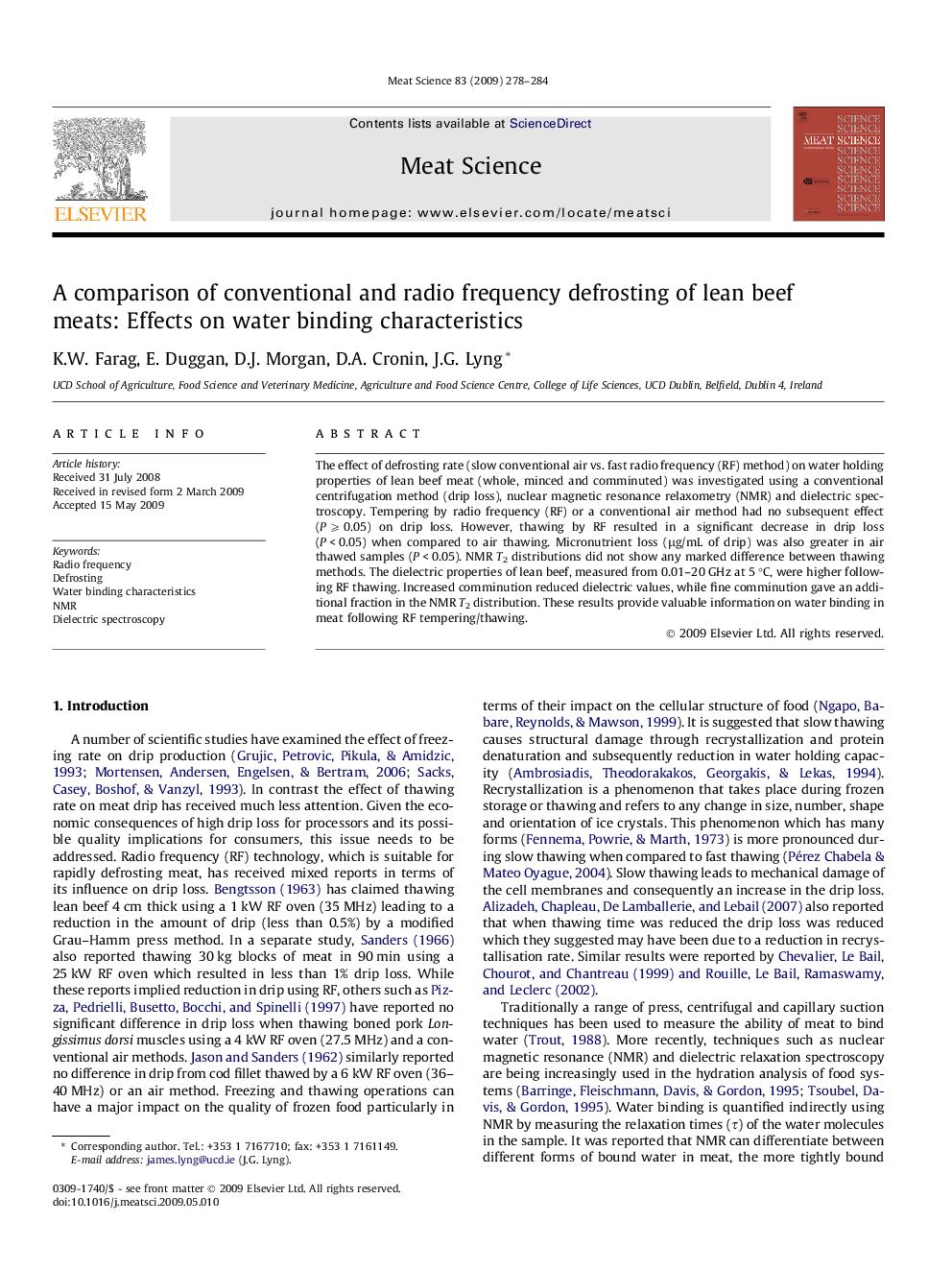 عکس صفحه اول مقاله: A comparison of conventional and radio frequency defrosting of lean beef meats: Effects on water binding characteristics A comparison of conventional and radio frequency defrosting of lean beef meats: Effects on water binding characteristics