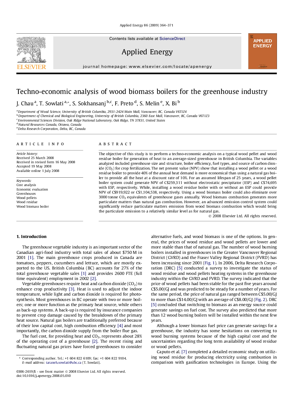 Techno-economic analysis of wood biomass boilers for the greenhouse industry