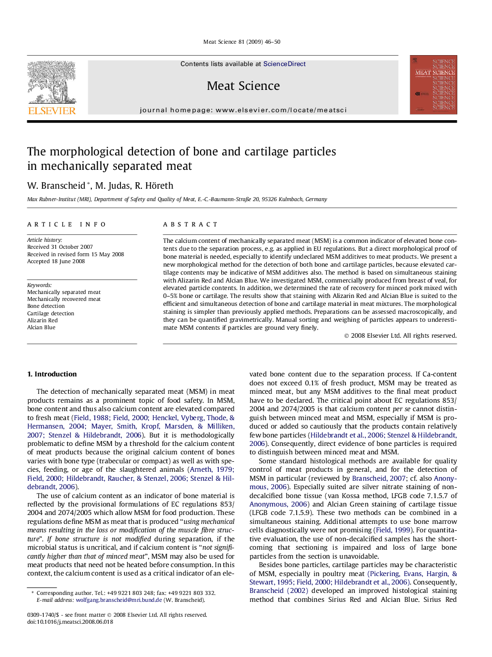 The morphological detection of bone and cartilage particles in mechanically separated meat