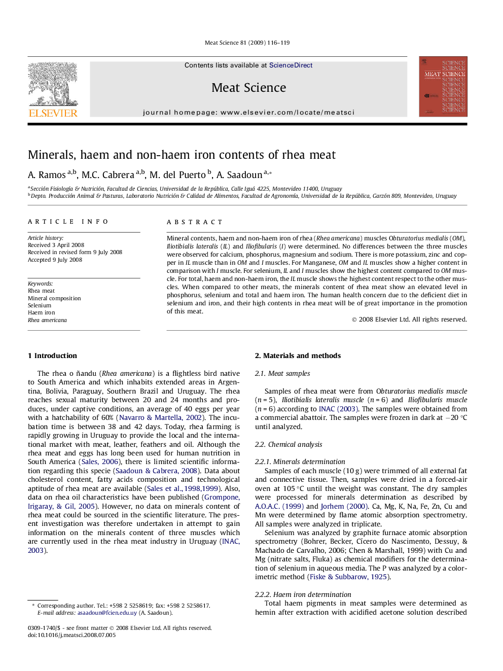 Minerals, haem and non-haem iron contents of rhea meat