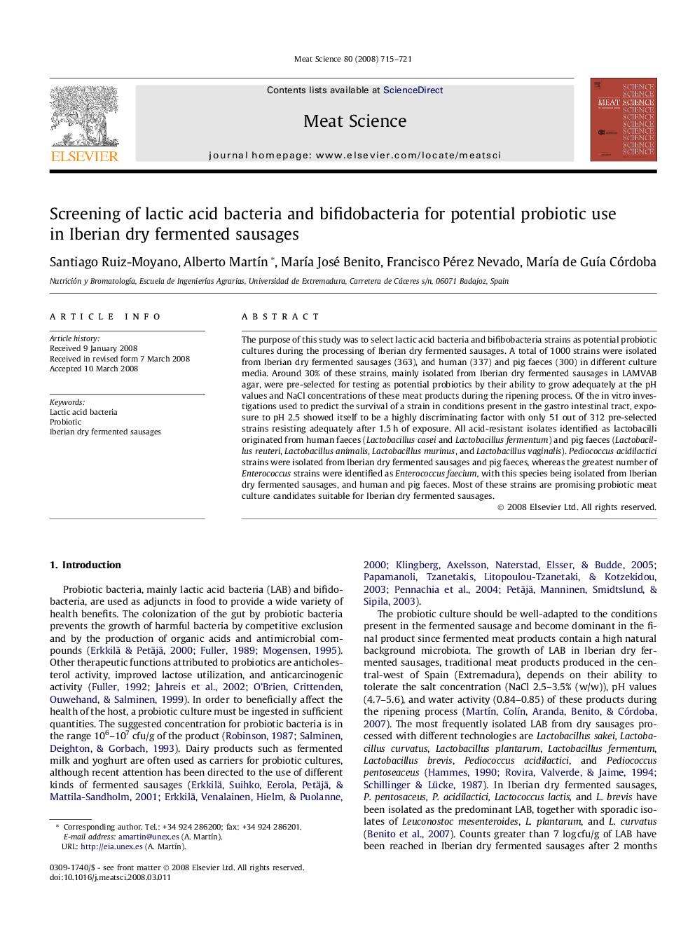 Screening of lactic acid bacteria and bifidobacteria for potential probiotic use in Iberian dry fermented sausages