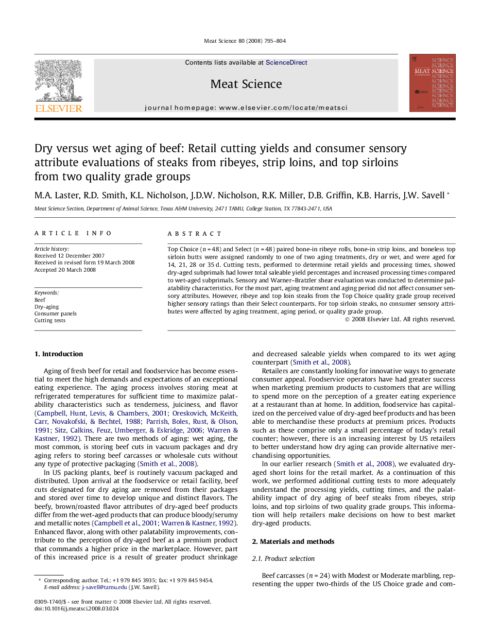 Dry versus wet aging of beef: Retail cutting yields and consumer sensory attribute evaluations of steaks from ribeyes, strip loins, and top sirloins from two quality grade groups