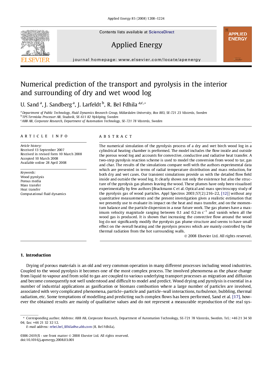 Numerical prediction of the transport and pyrolysis in the interior and surrounding of dry and wet wood log