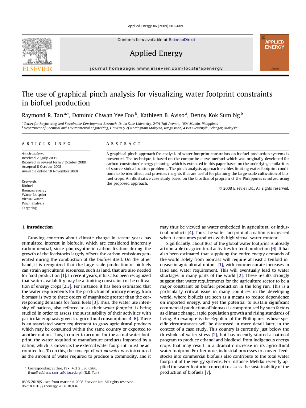 The use of graphical pinch analysis for visualizing water footprint constraints in biofuel production