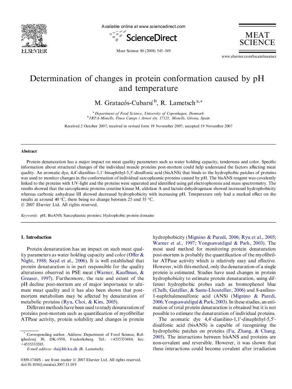 Determination of changes in protein conformation caused by pH and temperature