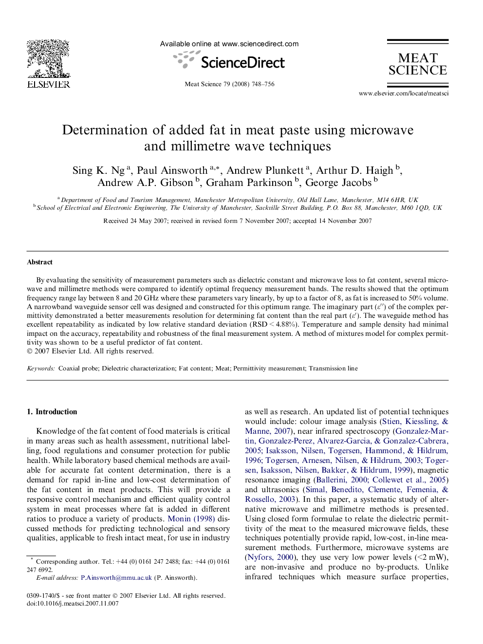 Determination of added fat in meat paste using microwave and millimetre wave techniques