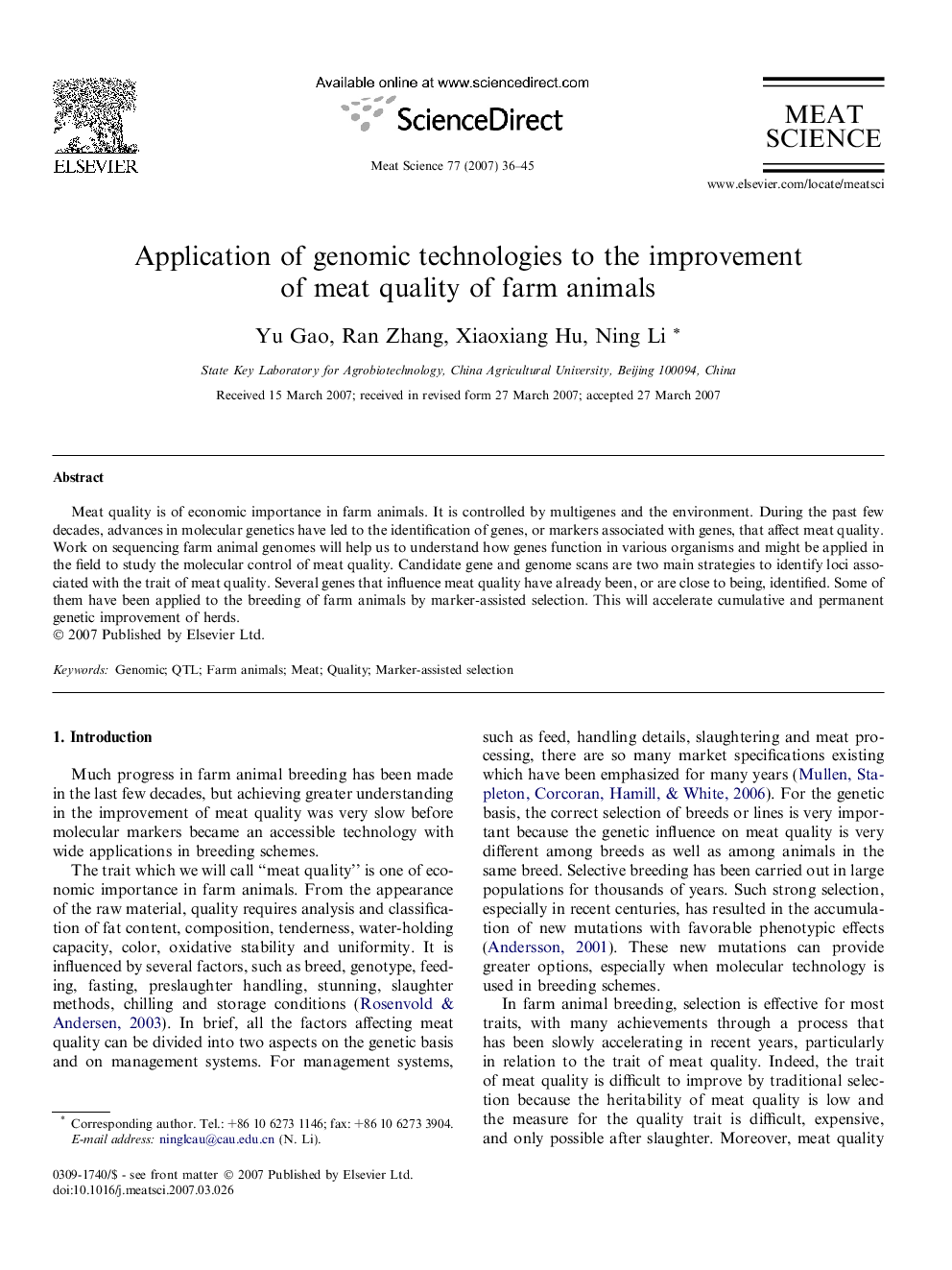 Application of genomic technologies to the improvement of meat quality of farm animals