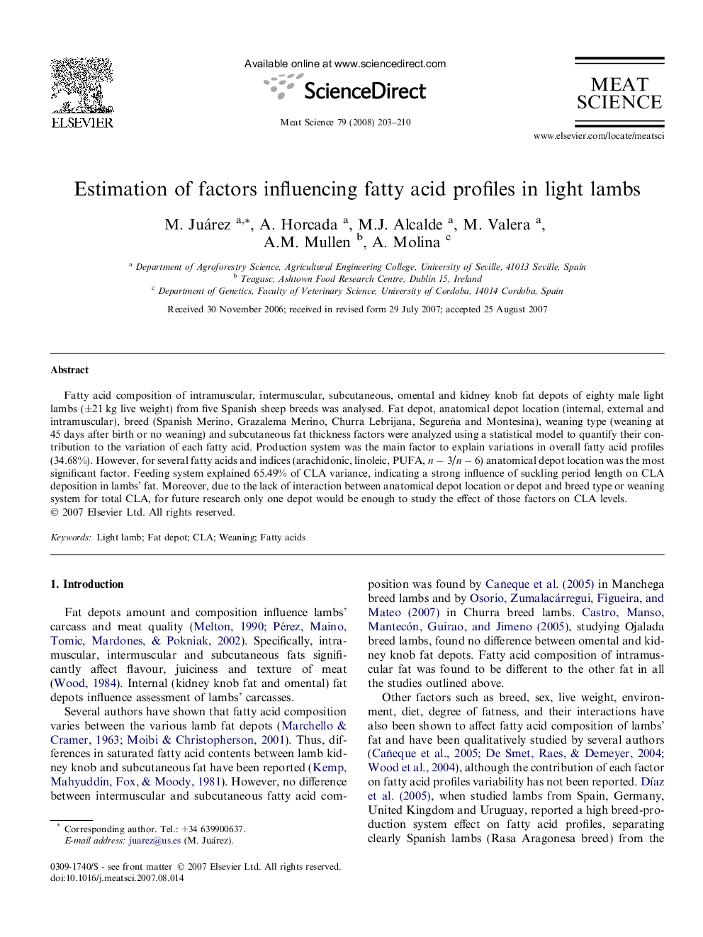 Estimation of factors influencing fatty acid profiles in light lambs