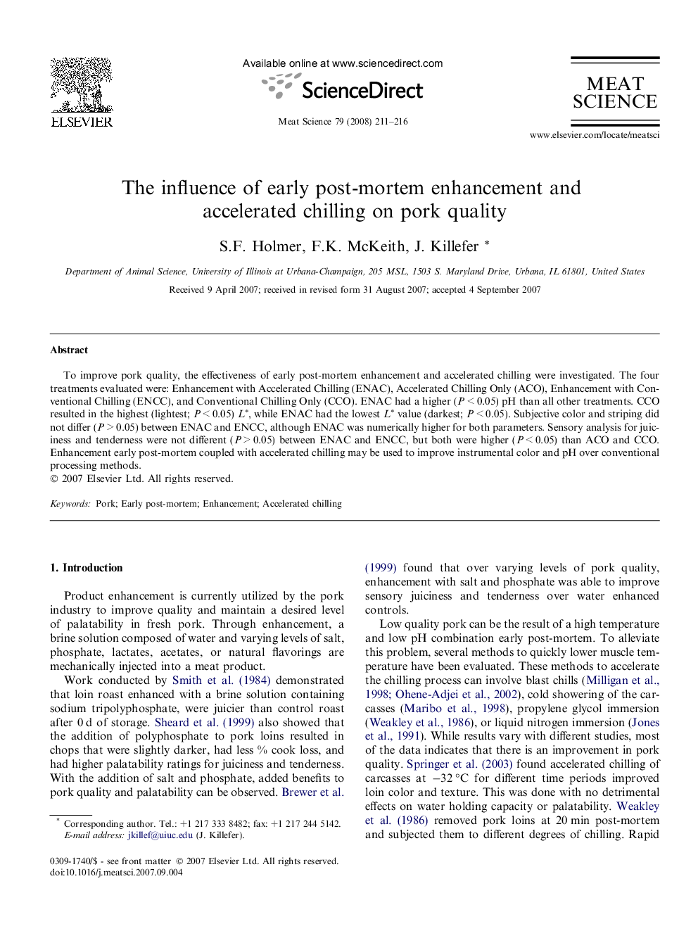 The influence of early post-mortem enhancement and accelerated chilling on pork quality